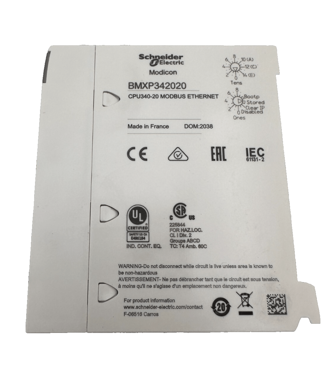 SCHNEIDER ELECTRIC BMXP342020 CPU340 - 20 MODBUS ETHERNET - KLR Automation