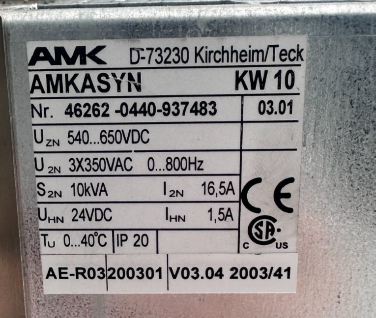 AMK AMKASYN KW 10 10kVA AVEC KW-R03 VERSION 03.01 SERVODRIVE