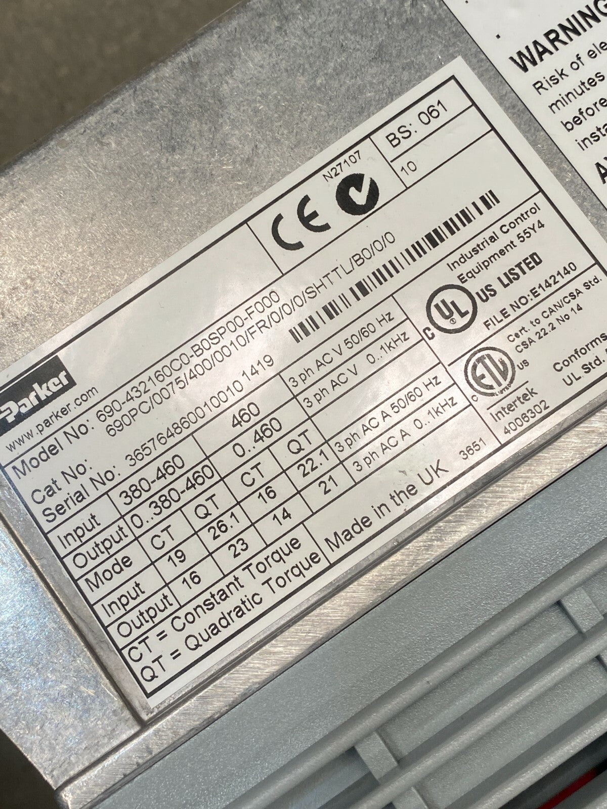 Eurotherm Parker SSD 690P 690PC/0075/400/0010/FR/0/0/0/SHTT