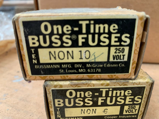 NEW 10 X NON - 6 & 10 x NON - 10 ONE - TIME BUSS FUSES 250V - KLR Automation