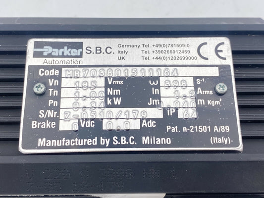 Parker Automation Motor MB MB703801511164 - KLR Automation