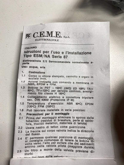 CEME - ELECTROVANNE - ESM 87 - A membrane assistée 087004 - KLR Automation