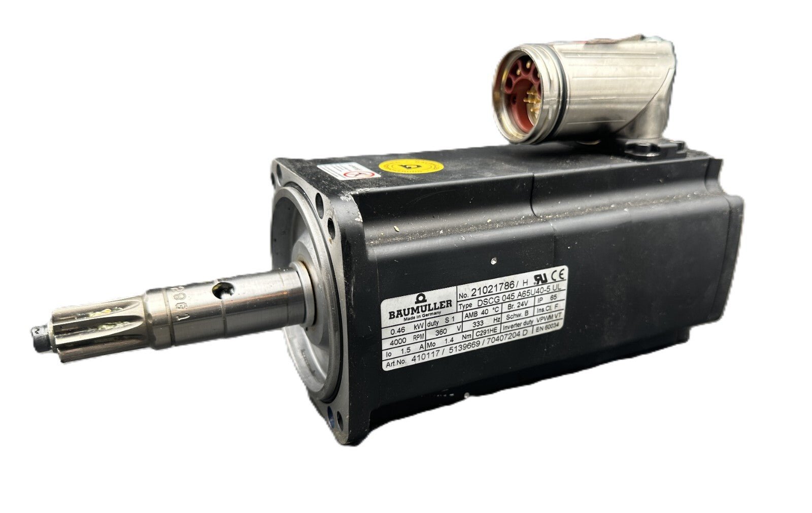 BAUMULLER DSCG 045 A65U40 - 5 UL 21021786 0.46kW 4000 RPM 360V 1.4 Nm SERVO MOTOR - KLR Automation