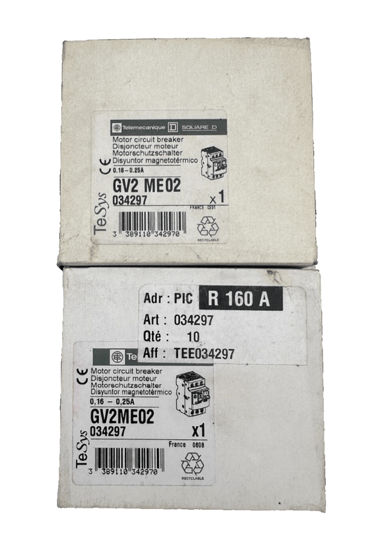 TELEMECANIQUE GV2ME02 034297 0.16 - 0.25A DISJONCTEUR MOTEUR x2pc - KLR Automation
