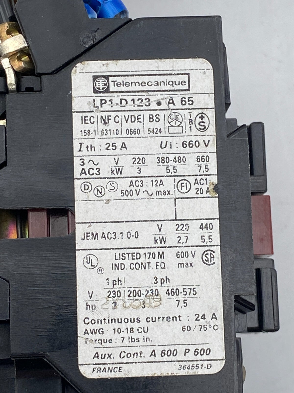 2 pc x  SCHNEIDER ELECTRIC TELEMECANIQUE LP1-D123.A 65