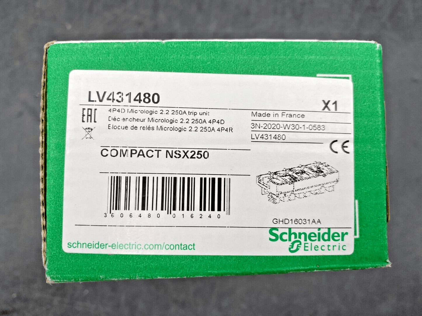 1 pc x NEW SCHNEIDER ELECTRIC LV431480 COMPACT NSX160 - 250 4P4D MICROLOGIC 2.2 25 - KLR Automation