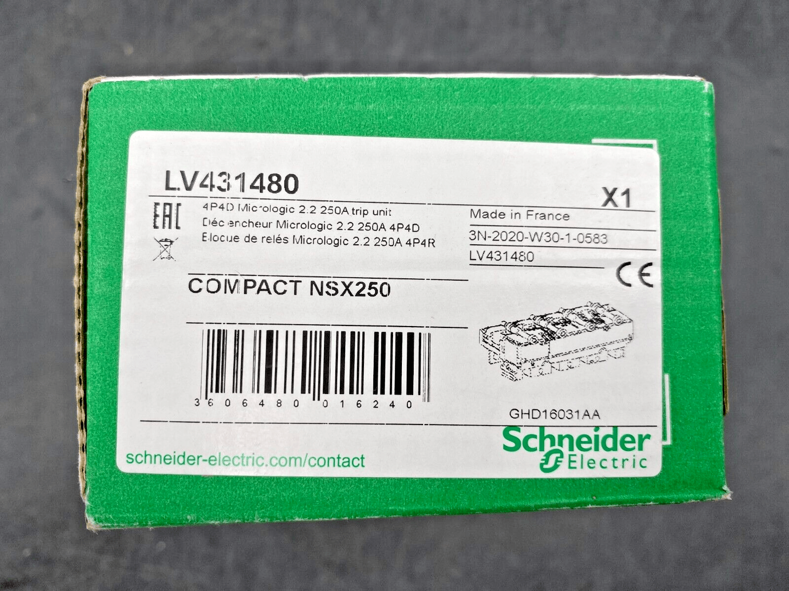1 pc x NEW SCHNEIDER ELECTRIC LV431480 COMPACT NSX160 - 250 4P4D MICROLOGIC 2.2 25 - KLR Automation