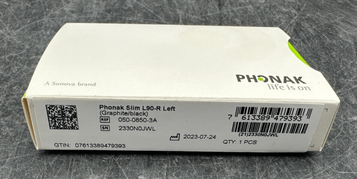 PHONAK SLIM L90 - R LEFT 050 - 0850 - 3A GRAPHITE APPAREIL AUDITIF NEUF BOITE OUVERTE - KLR Automation