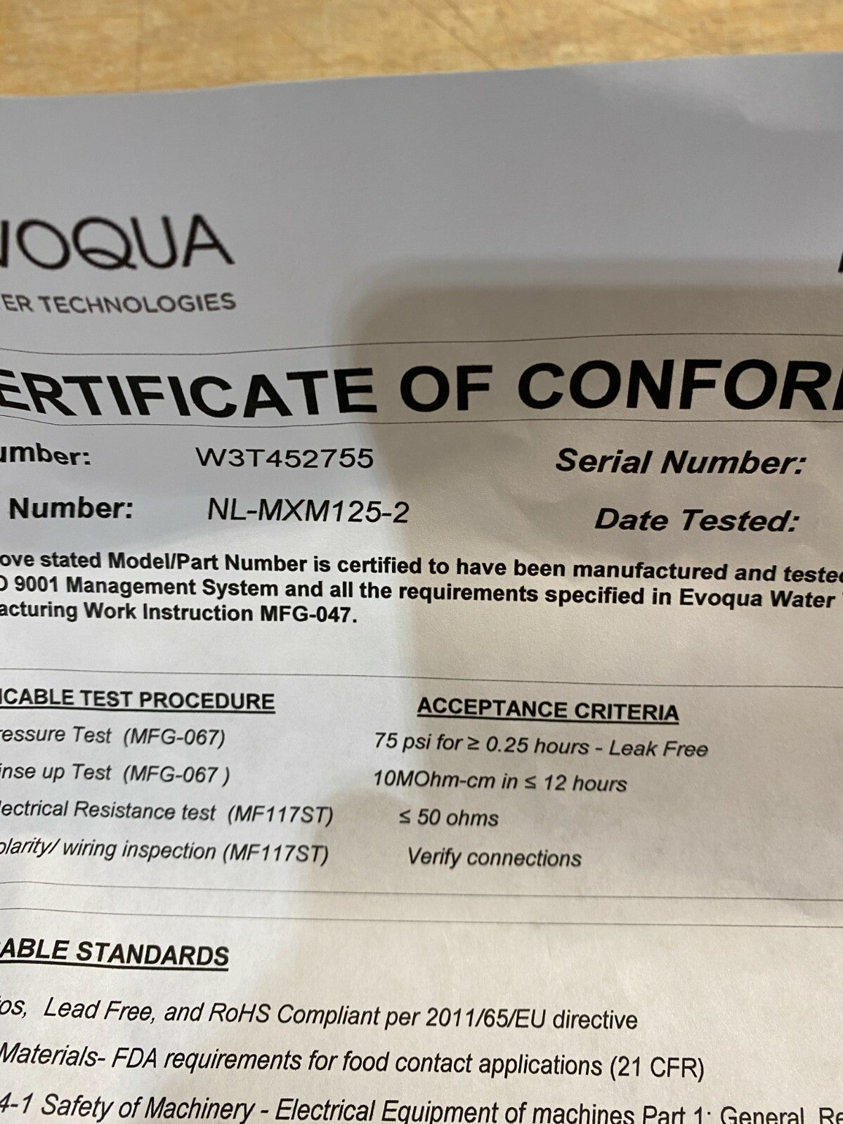 Ionpure MX EDI NL - MXM125 - 2 Low Flow Electrodeionization W3T452755 Evoqua Water - KLR Automation