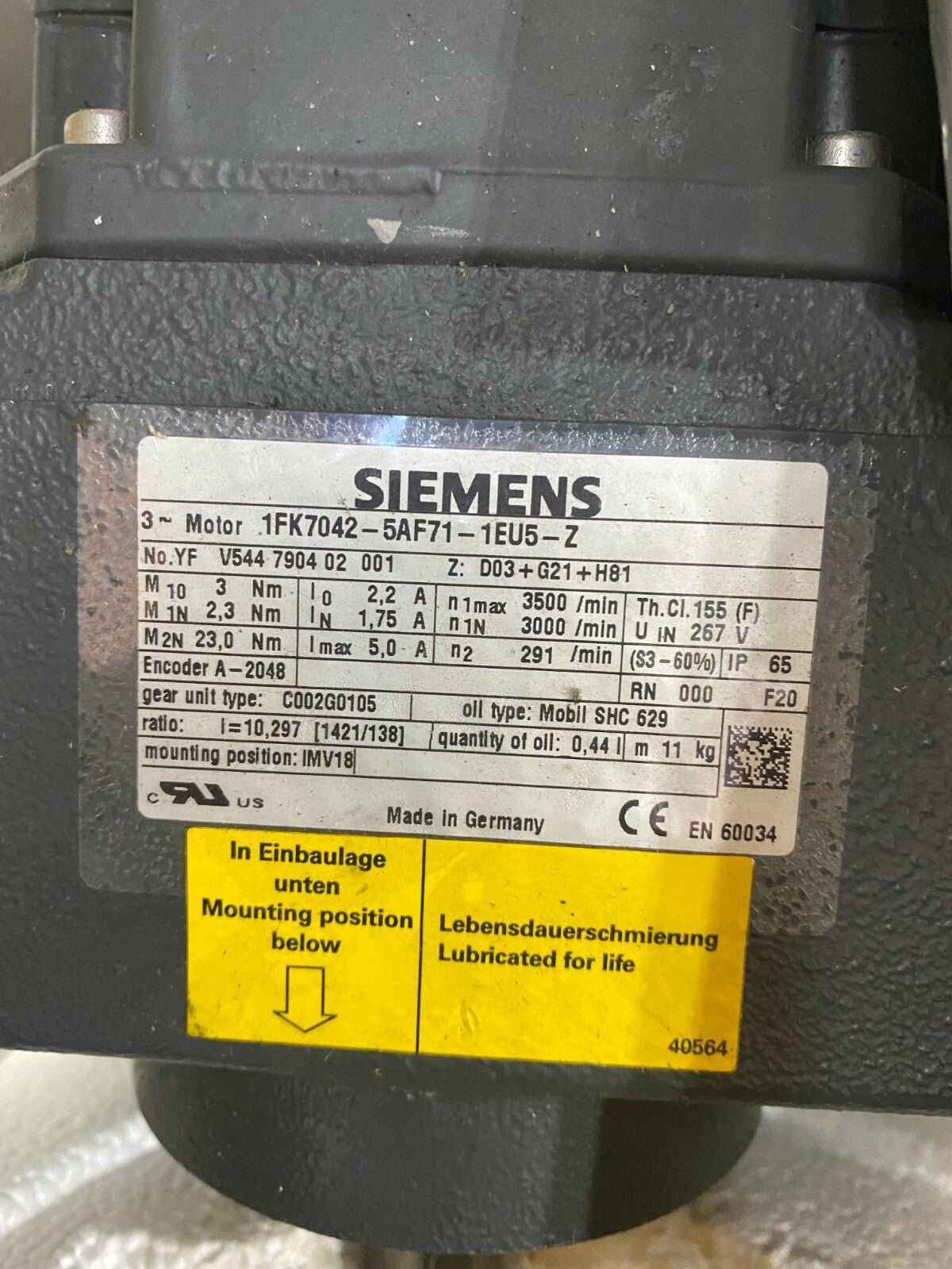Siemens 1FK7042 - 5AF71 - 1EU5 - Z 1FK70425AF711EU5Z AC synchronous servo gear motor - KLR Automation