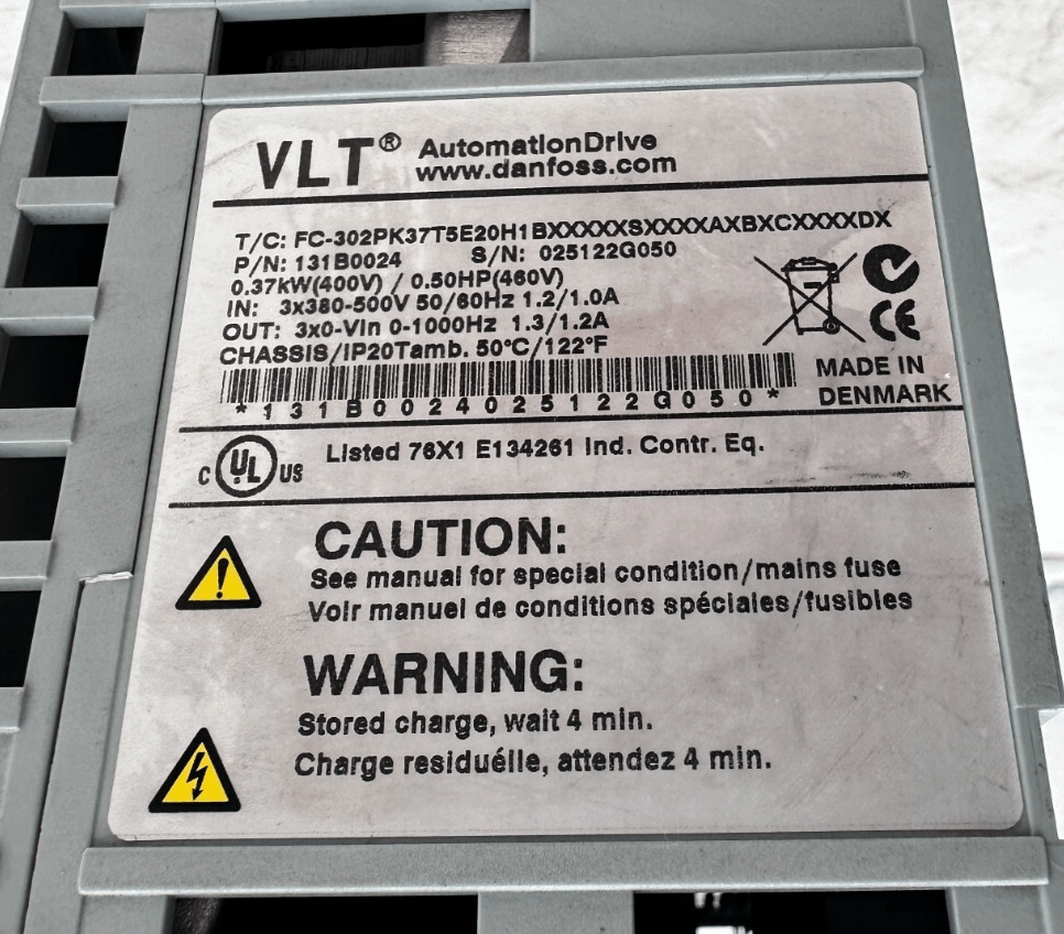 DANFOSS VLT 131B0024 FC - 302PK3T5E20H1BXXXXXSXXXXAXBXCXXXXDX 0.37kW (400V) - KLR Automation