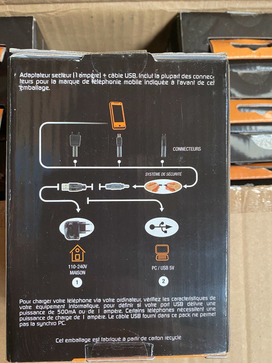 Lot de 100pc x chargeur Sony Ericsson Mobile phone charger NEW ORANGE product - KLR Automation
