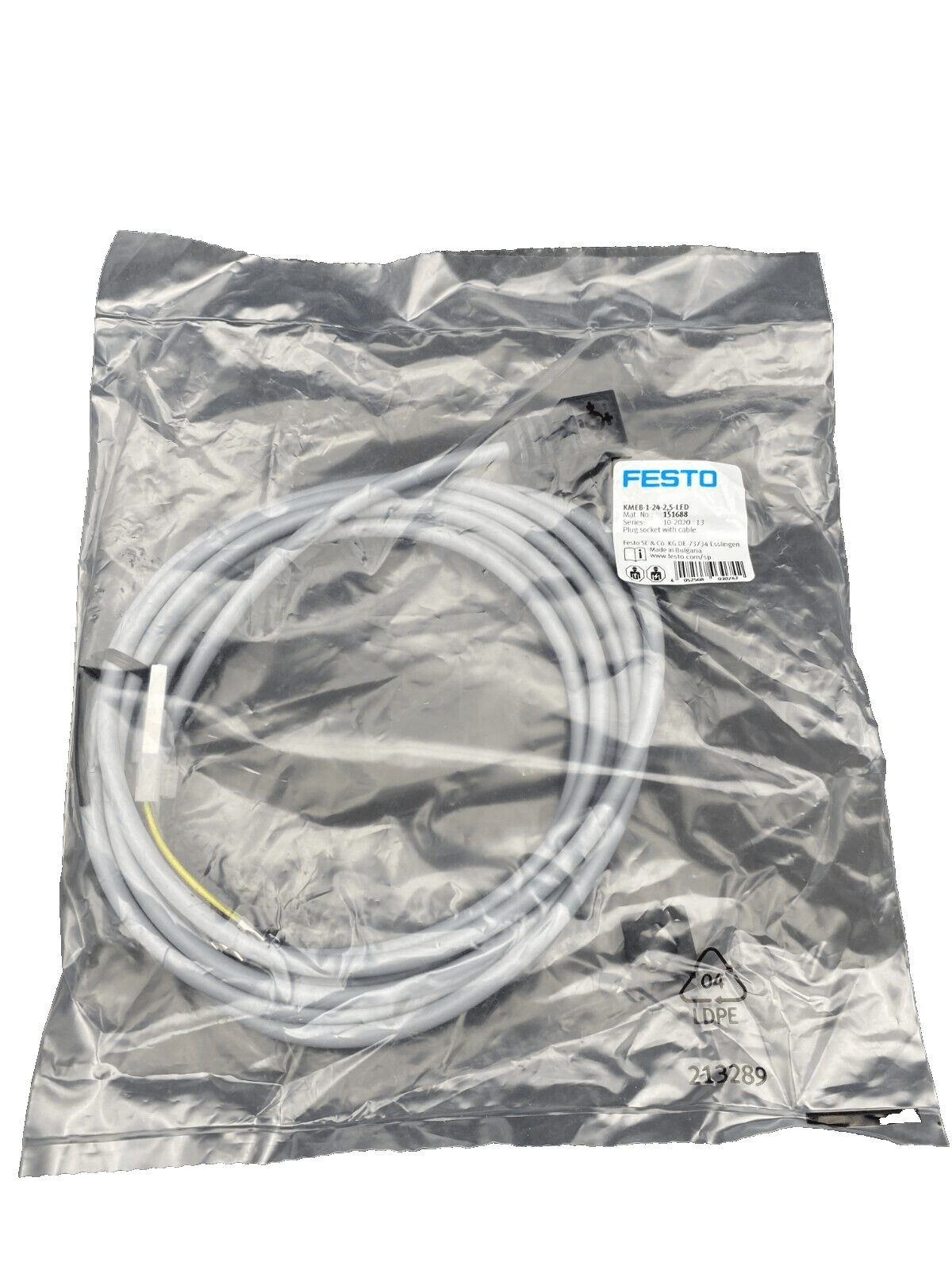 FESTO 151688 KMEB - 1 - 24 - 2.5 - LED PLUG SOCKET WITH CABLE x6pc - KLR Automation