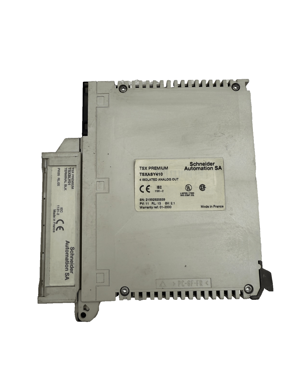 SCHNEIDER ELECTRIC TSXASY410 4 ISOLATED ANALOG OUT + TSXBLY01 TERMINAL BLK - KLR Automation
