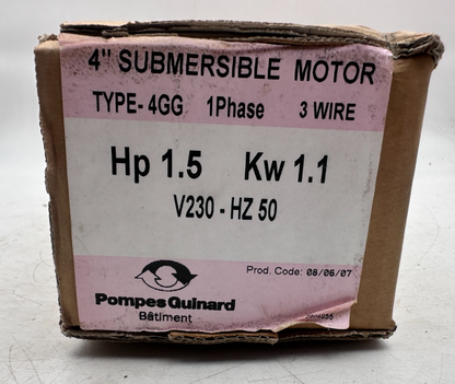 POMPES GUINARD 4GG 4" SUBMERSIBLE MOTOR 1.5 Hp 1.1Kw 230V 50Hz 1 PHASE 3 WIRE