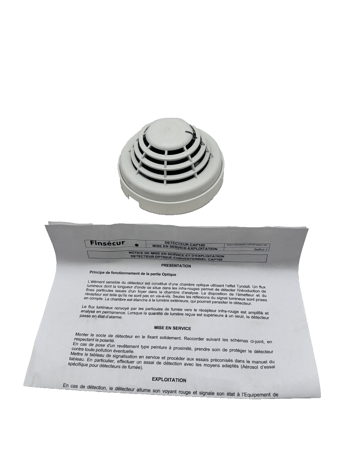 FINSECUR CAP100 DETECTEUR OPTIQUE CONVENTIONNEL x1pc - KLR Automation