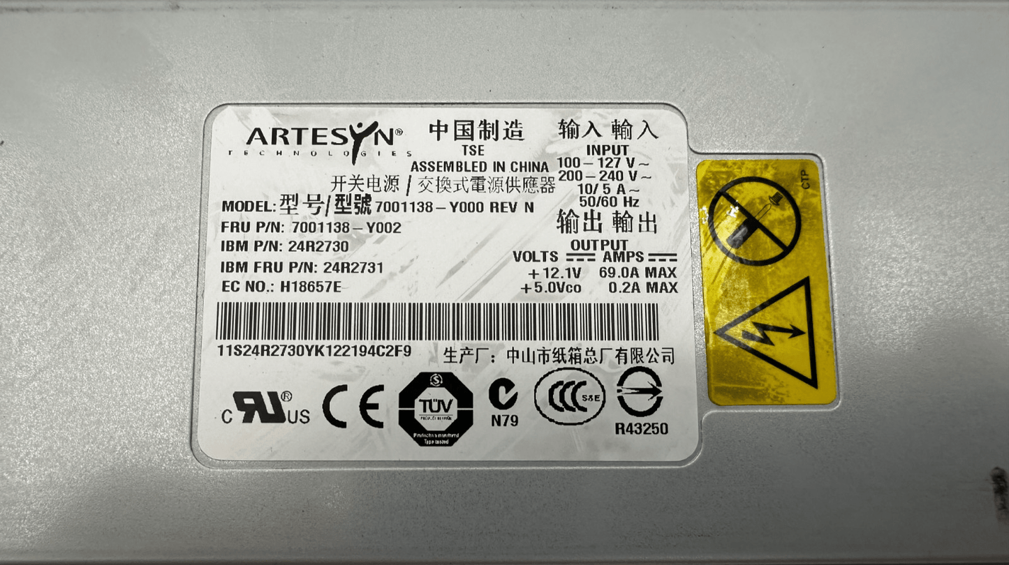 ARTESYN 7001138 - Y000 REV N FRU 7001138 - Y002 IBM 24R2730 POWER SUPPLY x5pc - KLR Automation