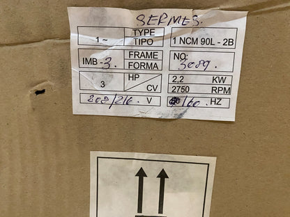 SERMES 1 NCM 90L - 2B 2.2kW 3HP 2750 tr 208 - 216V 50Hz MOTEUR MONOPHASE x1pc - KLR Automation