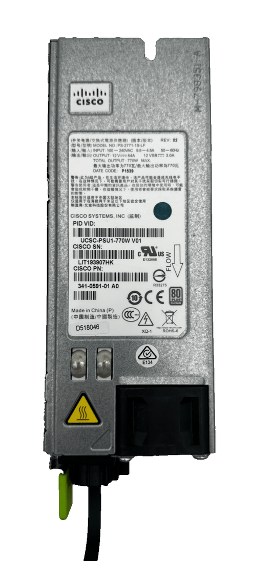 CISCO PS - 2771 - 1S - LF UCSC - PSU1 - 770W V01 341 - 0591 - 01 A0 POWER SUPPLY - KLR Automation
