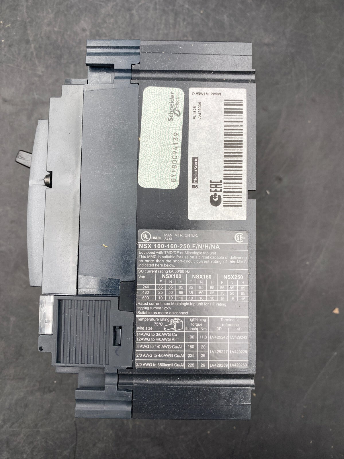 SCHNEIDER ELECTRIC LV429006 COMPACT NSX 3P NSX 100N WITHOUT TRIP UNIT - KLR Automation