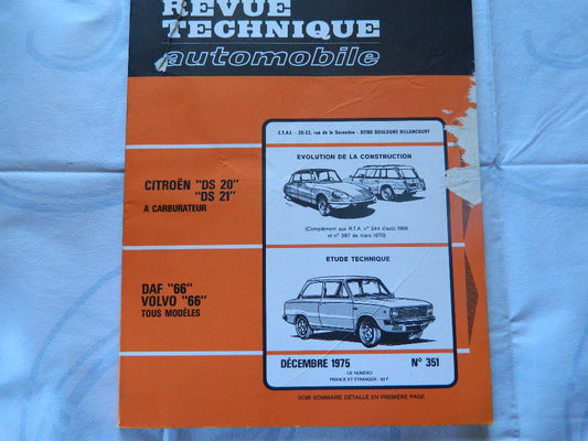 RTA  revue technique automobile etat comme neuf DAF 66/ VOLVO 66 n 351
