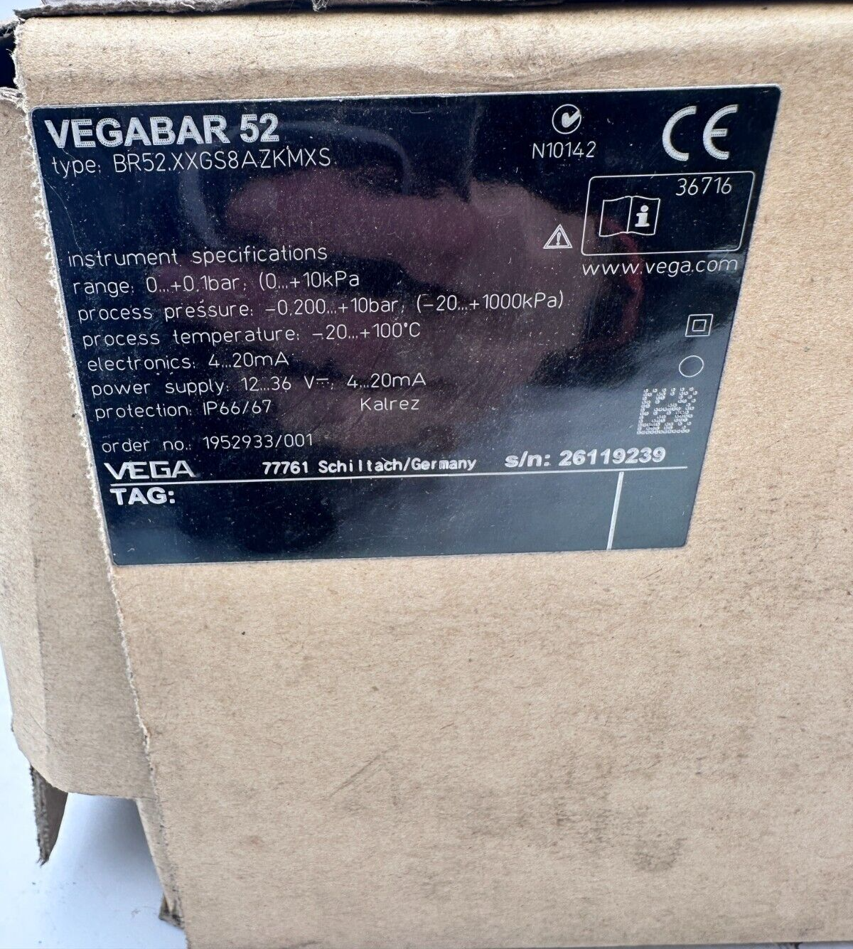 VEGA VEGABAR 52 BR52.XXGS8AZKMXS TRANSMETTEUR DE PRESSION