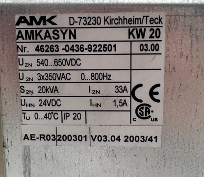 AMK AMKASYN KW 20 AVEC KW-R03 20kVA VERSION 03.00 SERVO DRIVE
