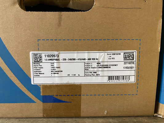 22710770 1.5kW 2P 90S/L 220 - 460V 50Hz 2HP MOUNTING B14T 3PHASE x1pc - KLR Automation