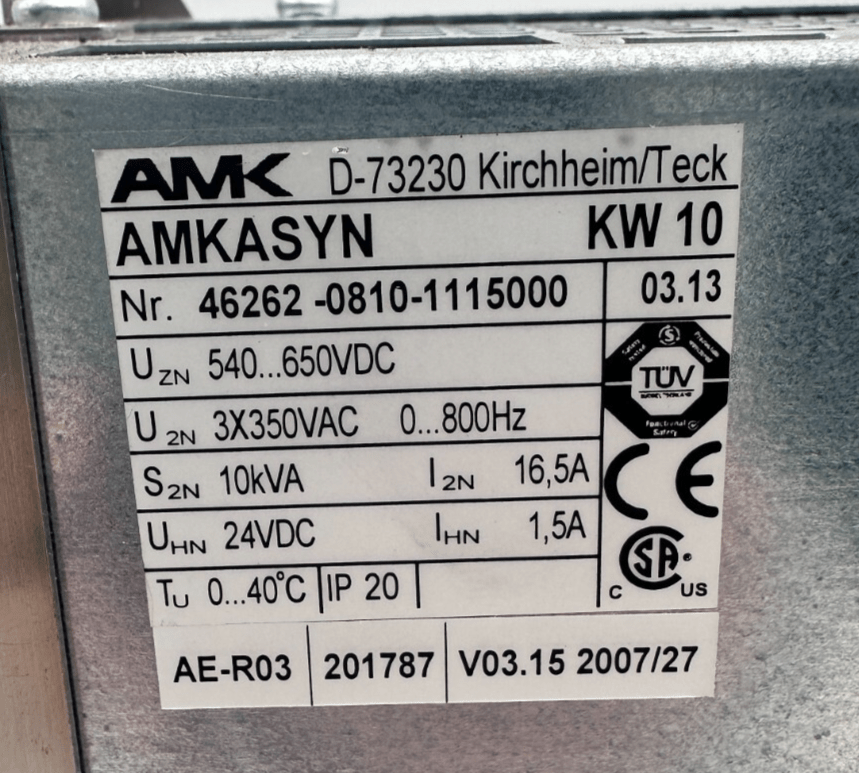 AMK AMKASYN KW 10 10kW AVEC KW - R03 VERSION 03.13 SERVODRIVE - KLR Automation