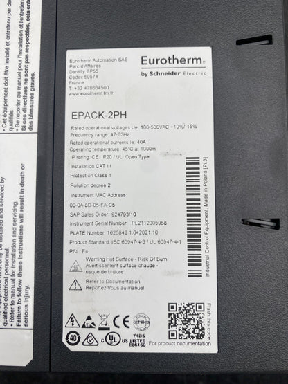 SCHNEIDER ELECTRIC EUROTHERM EPACK - 2PH 100 - 500VAC 47 - 63Hz NEW IN BOX - KLR Automation