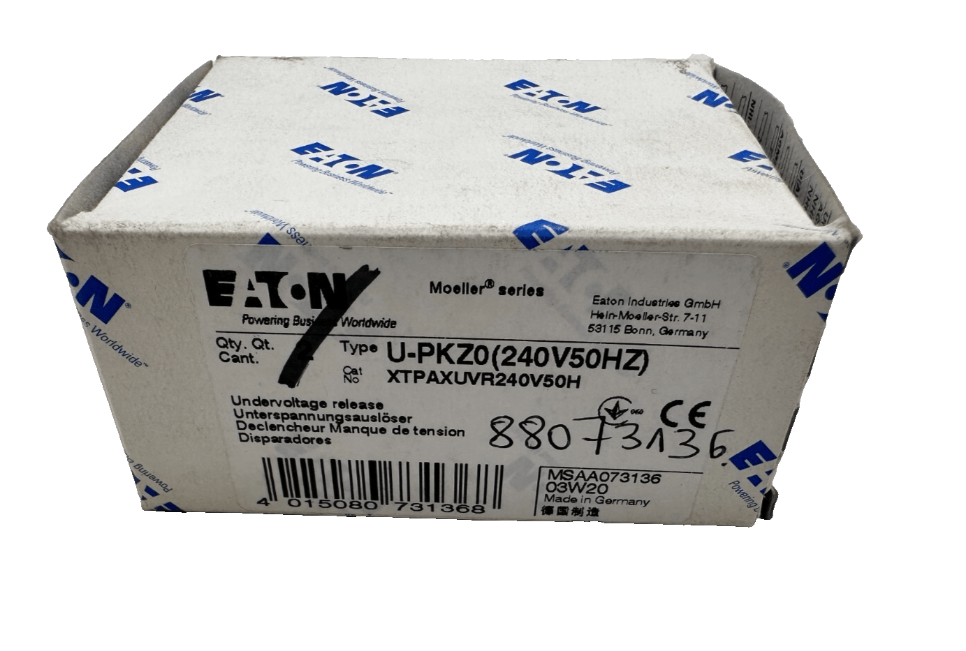 EATON MOELLER U - PKZ0 (240V50HZ) XTPAXUVR240V50H UNDERVOLTAGE RELEASE x2pc - KLR Automation
