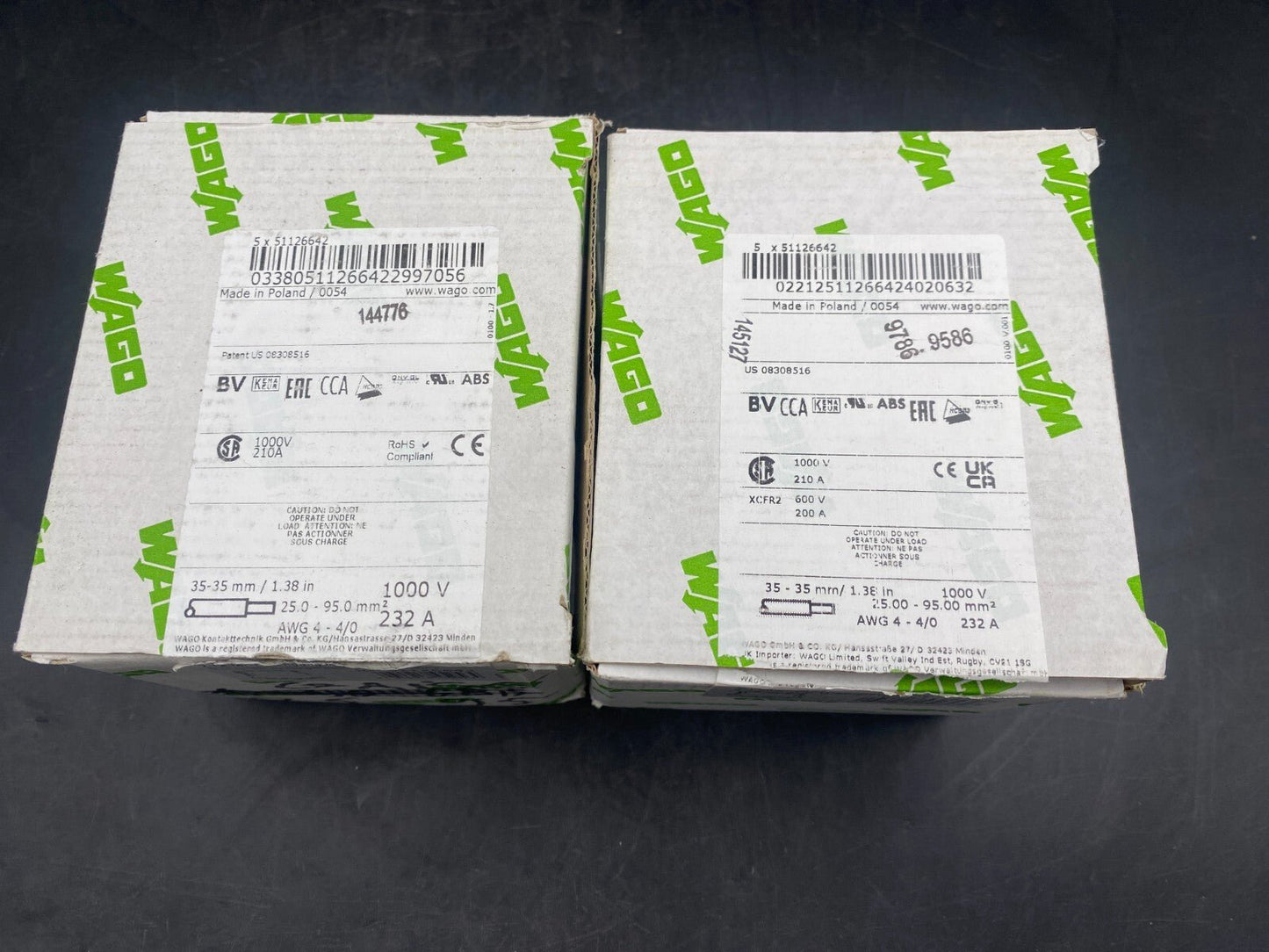 1 pc x WAGO 285 - 195 30 - 35 mm 25 - 95mm² 1000V 232A BORNE DE PASSAGE POUR 2 CONDUCT - KLR Automation