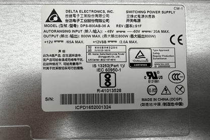 DELTA ELECTRONICS DPS - 800AB - 36 A REV S1F 800W SWITCHING POWER SUPPLY - KLR Automation
