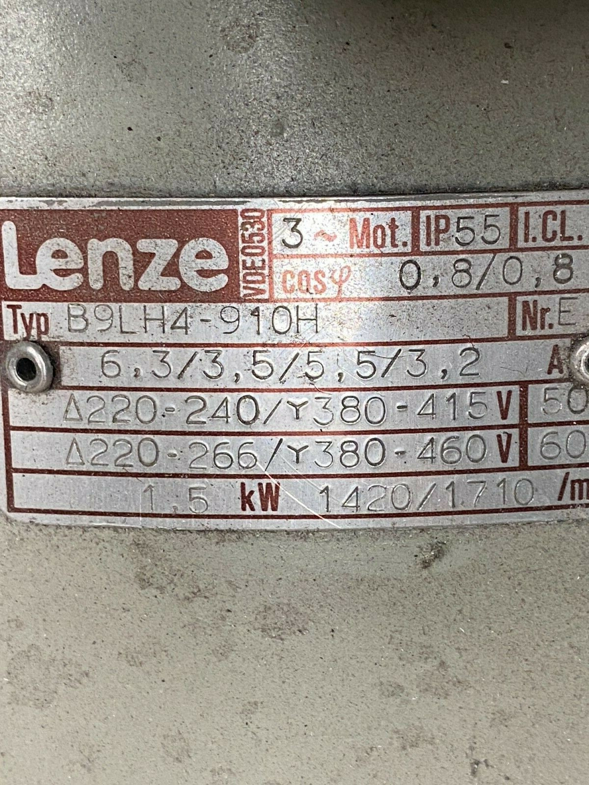 Lenze 12.621.12.2 Motor B9LH4-910H VDE0530 VDE 0530