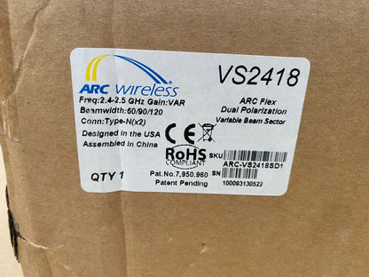 ARC Wireless ARC - VS2418SD1 ARCFlex18 - 16dBi 2.4GHz DP VariableSector VS2418 - KLR Automation