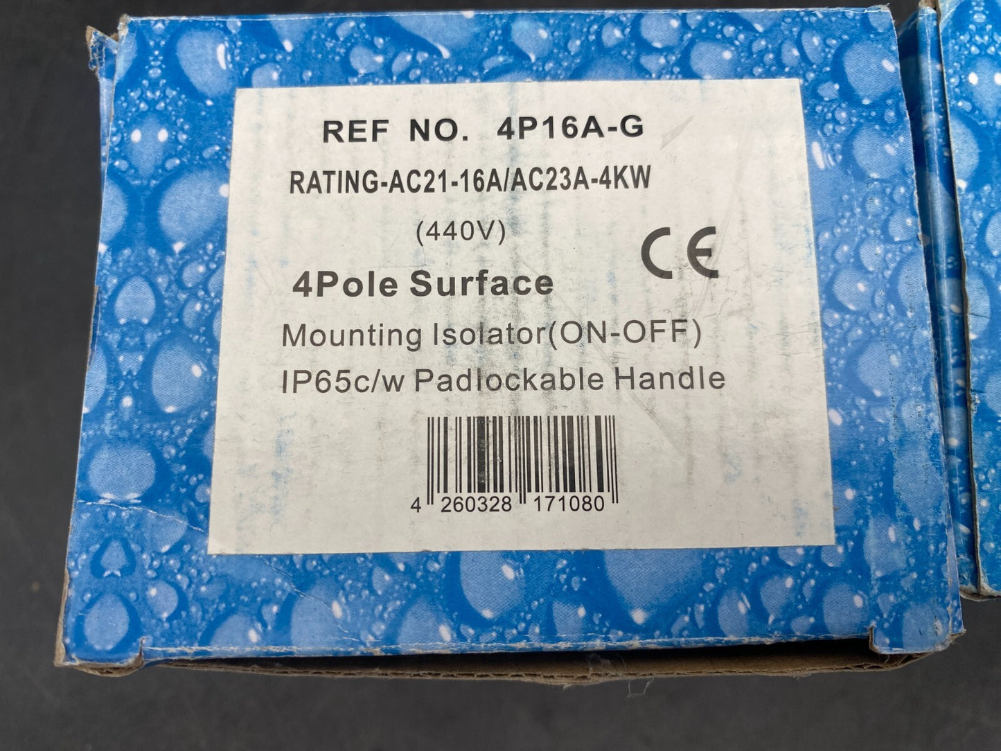 LOT DE 2 4P16A-G 4 POLE SURFACE MOUNTING ISOLATOR 440V AC16A/AC23A-4kW