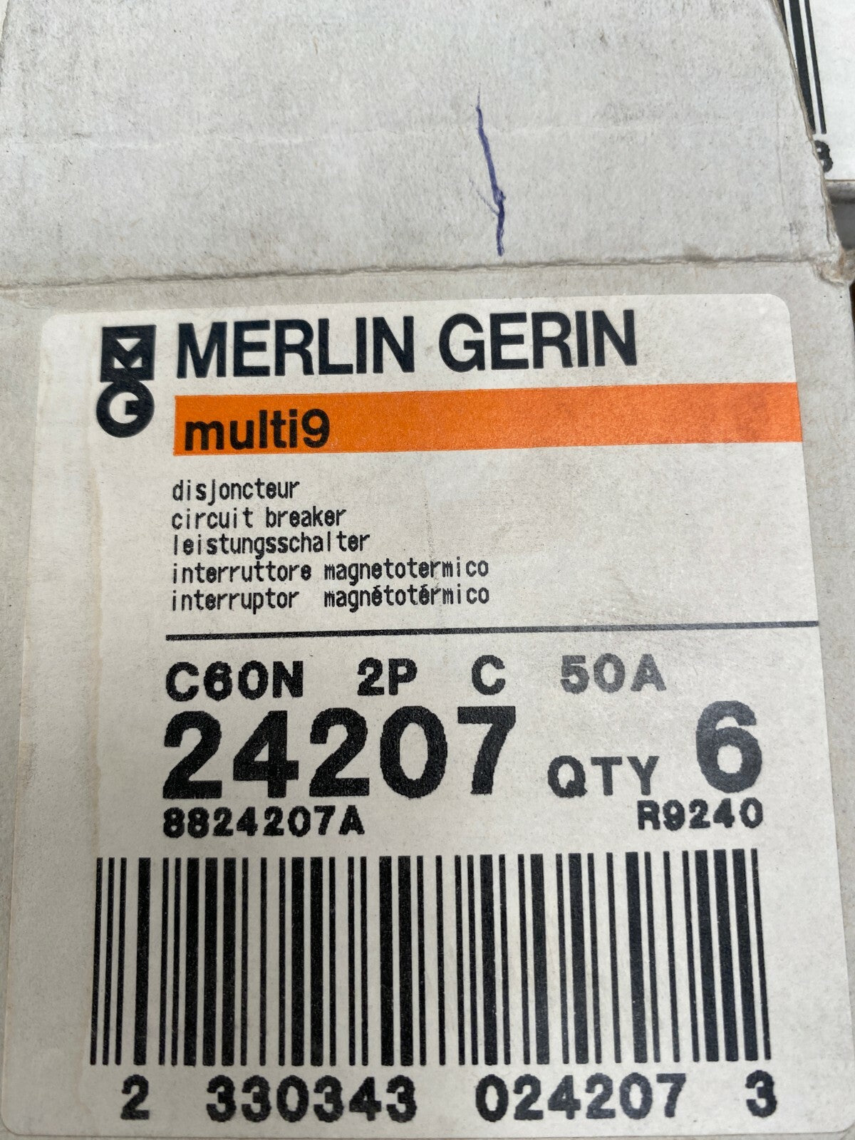 6 pc x Merlin Gerin Schneider multi 9 24207 C60N 2P C 50A 
