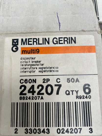 6 pc x Merlin Gerin Schneider multi 9 24207 C60N 2P C 50A 