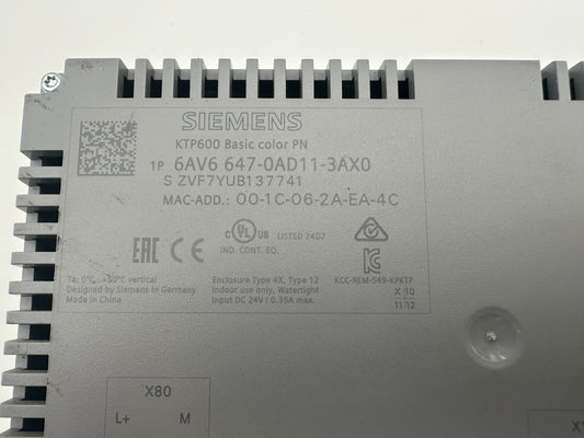 SIEMENS 6AV6647 - 0AD11 - 3AX0 SIMATIC PANEL TOUCH KTP600 BASIC COLOR PN - KLR Automation