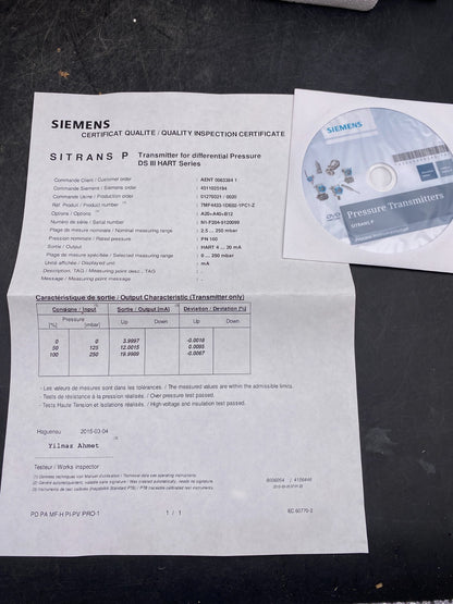SIEMENS SITRANS P DSIII DIFFERENTIAL PRESSURE 7MF44331DE021PC1-Z 7MF4433