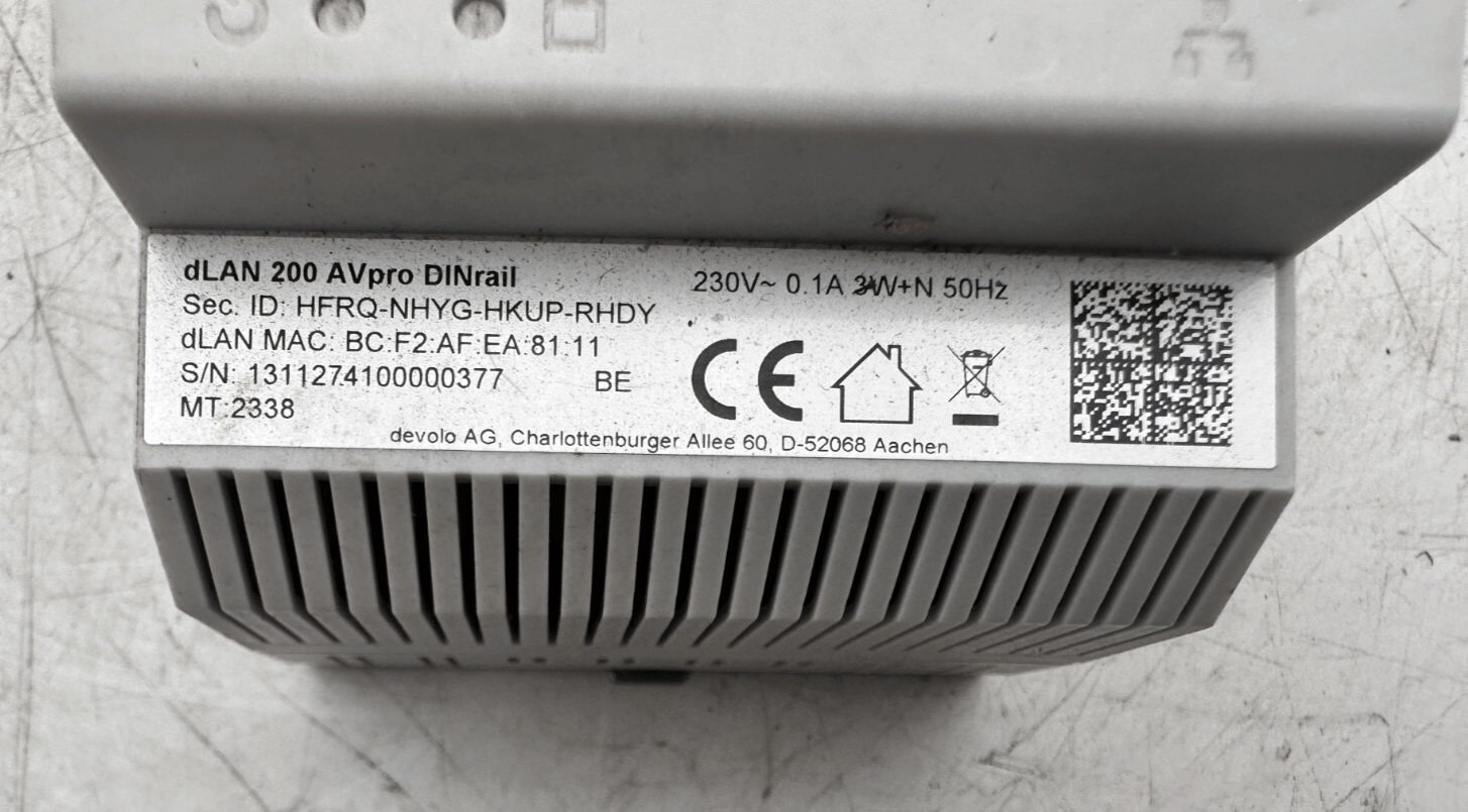 DEVOLO DLAN 200 AVPRO DINRAIL HFRQ - NHYG - HKUP - RHDY - KLR Automation