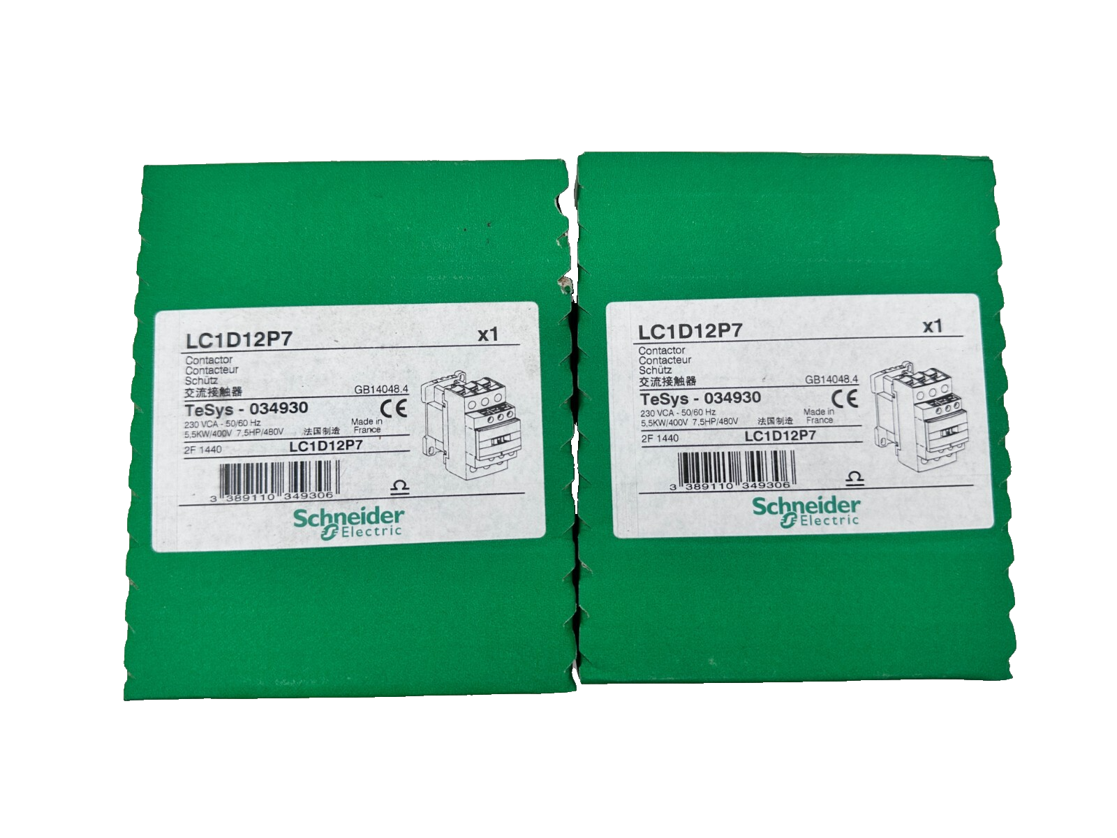 SCHNEIDER ELECTRIC LC1D12P7 CONTACTEUR TESYS 034930 230VCA 5.5kW x2pc