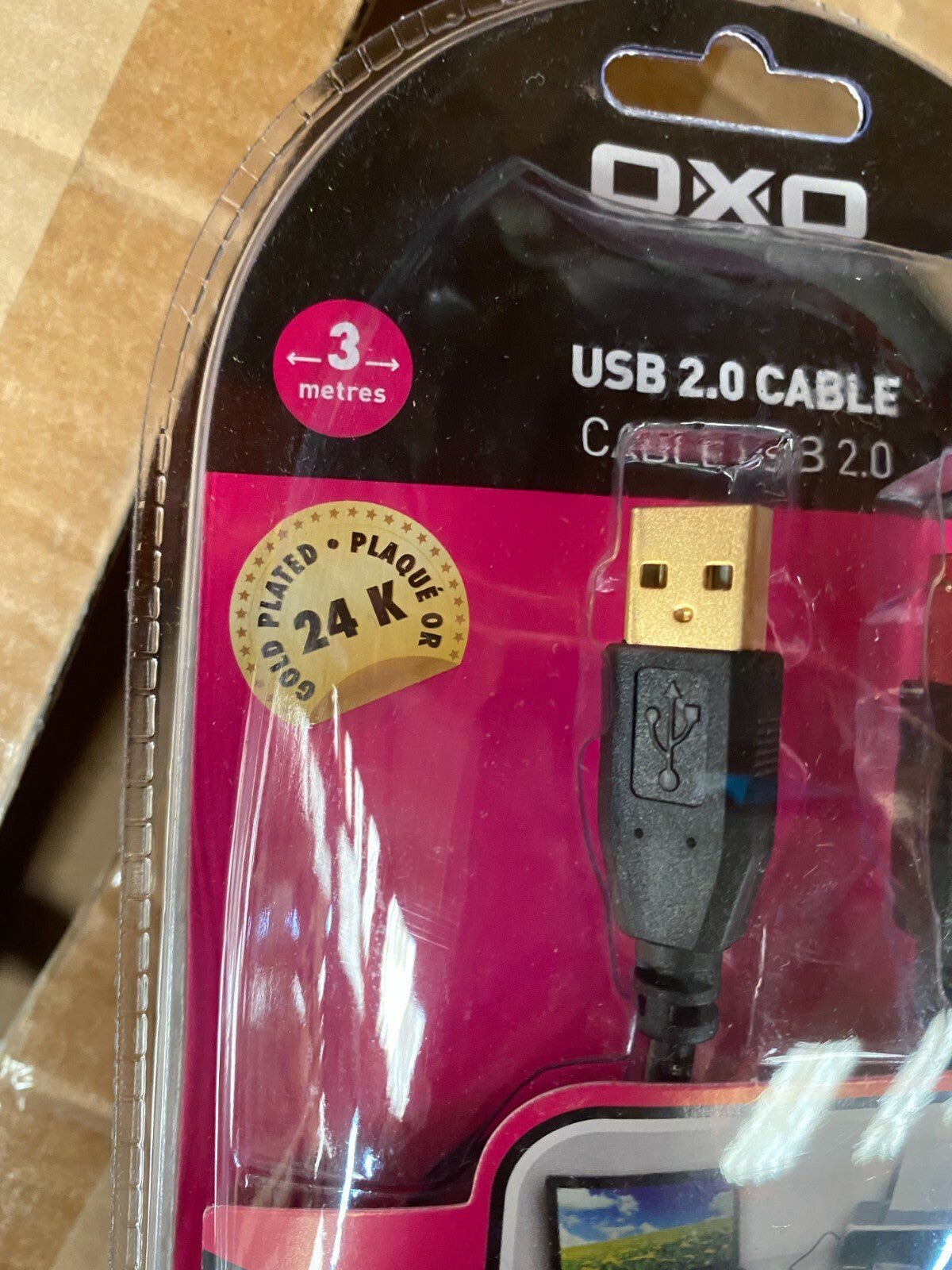 Lot de 50pc x Cable USB 2.0 A - B 3 metre plaqué OR 24k Garantie a vie OXO - KLR Automation