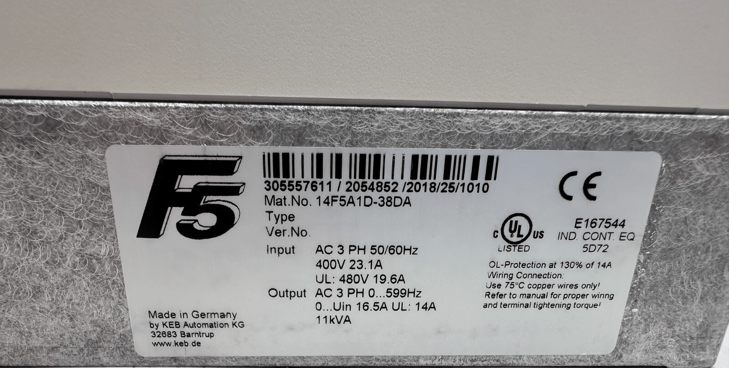 KEB F5 14F5A1D - 38DA 14.F5.A1D - 38DA COMBIVERT INVERTER - KLR Automation