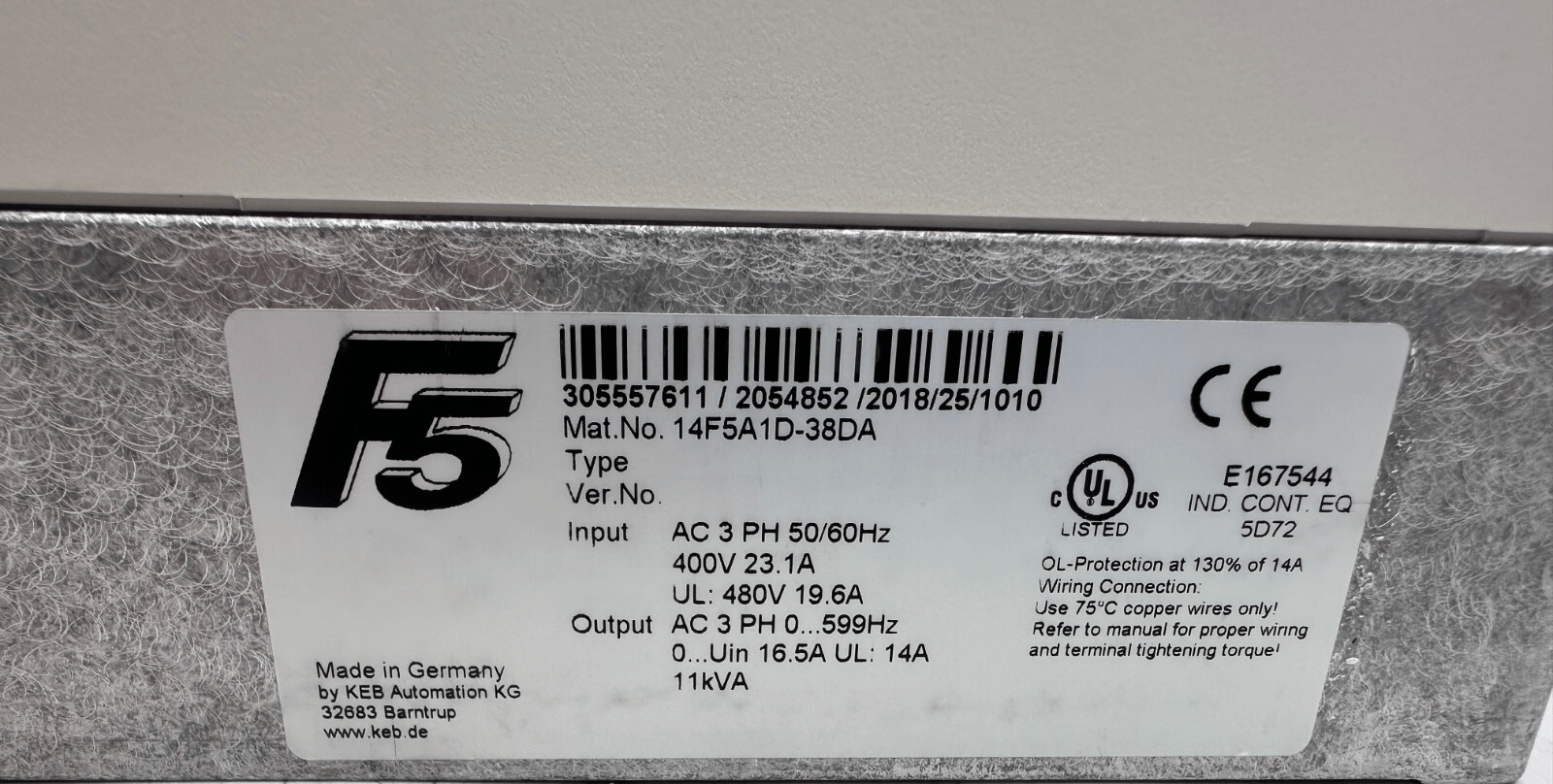 KEB F5 14F5A1D - 38DA 14.F5.A1D - 38DA COMBIVERT INVERTER - KLR Automation