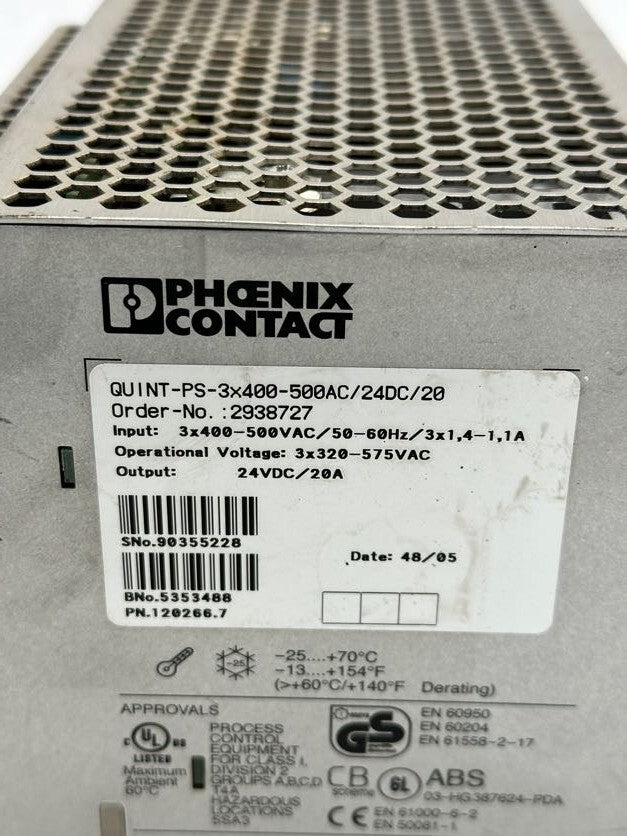 PHOENIX CONTACT QUINT - PS - 3x400 - 500AC/24DC/20 2938727 - KLR Automation