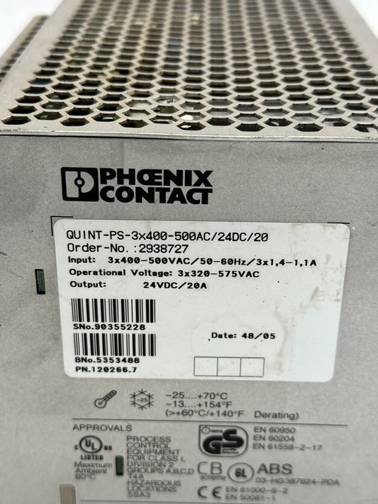 PHOENIX CONTACT QUINT - PS - 3x400 - 500AC/24DC/20 2938727 - KLR Automation