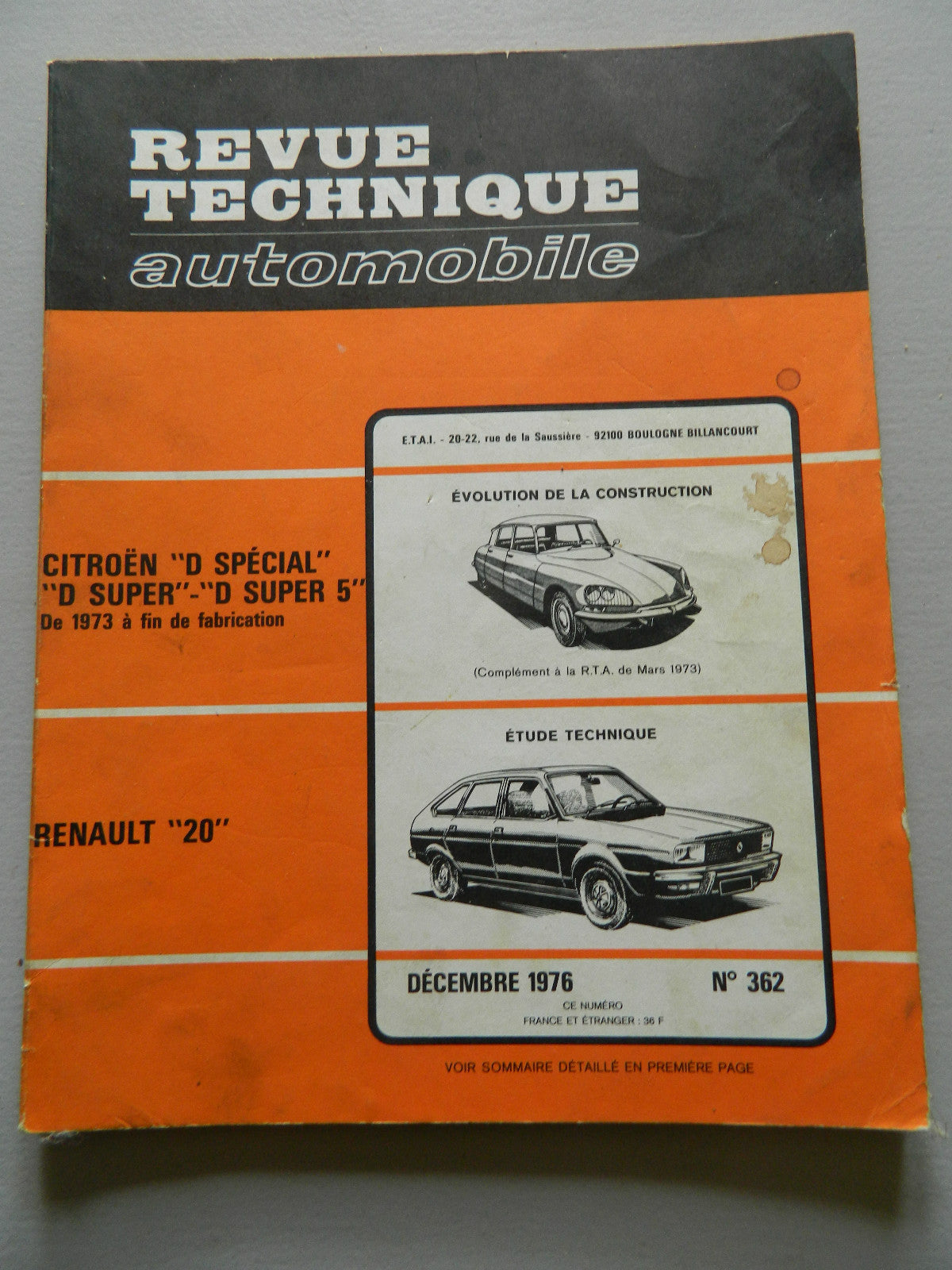 RTA  revue technique automobile etat comme neuf   n 362 Renault 20