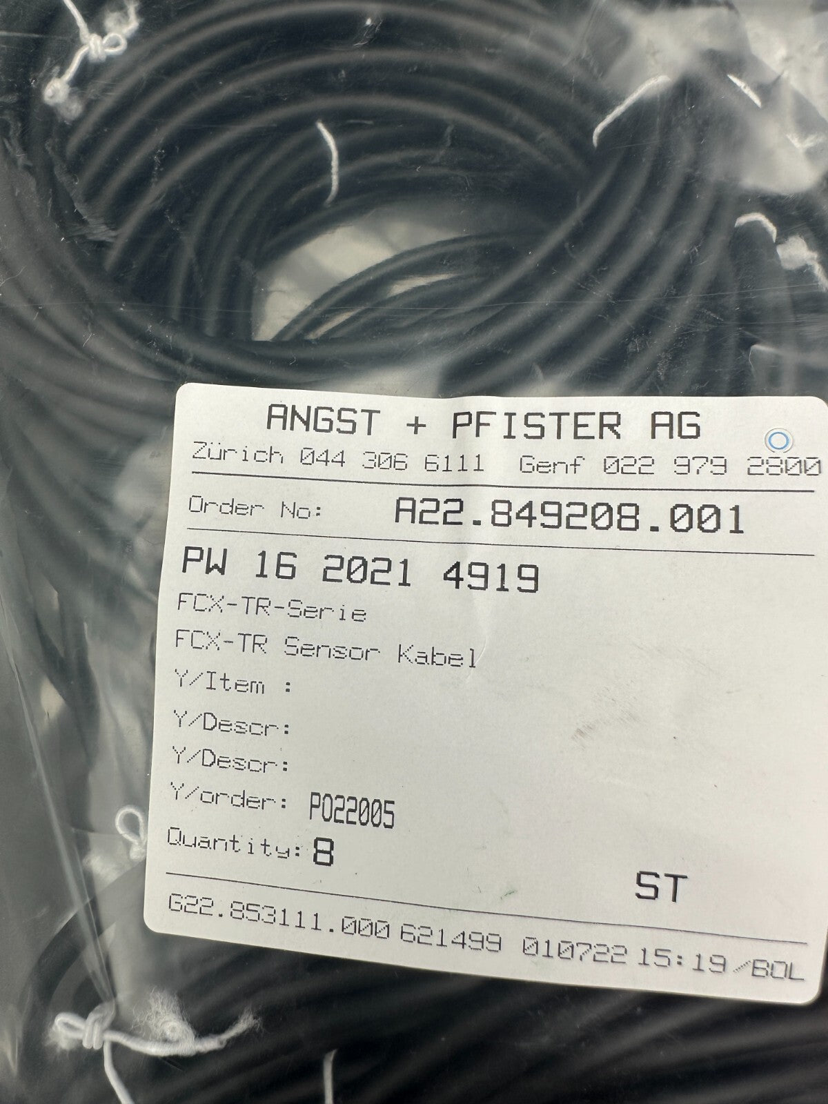 1 pc x Angst+Pfister cable PW 16 2021 4919 + FCX-TR Sensor FCX-TR1000 Pewatron