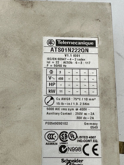 TELEMECANIQUE ALTISTART 01 ATS01N222QN V1.1 IE01 IEC/EN 60947-4-2